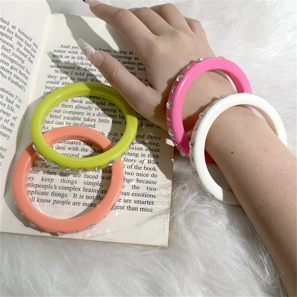 Big Crystal Resin Bangle – Wide Acrylic Geometric Cuff for Women Resin Cuff Bangle Qme