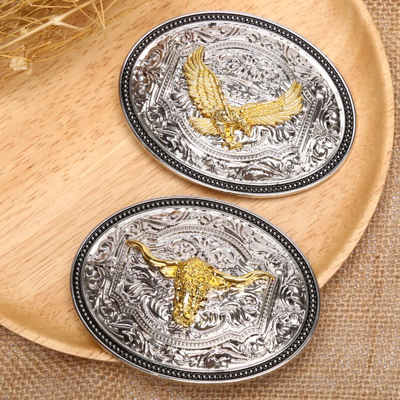 Golden Western Belt Buckle – Longhorn Bull & Eagle Alloy Western Belt Buckle Qst