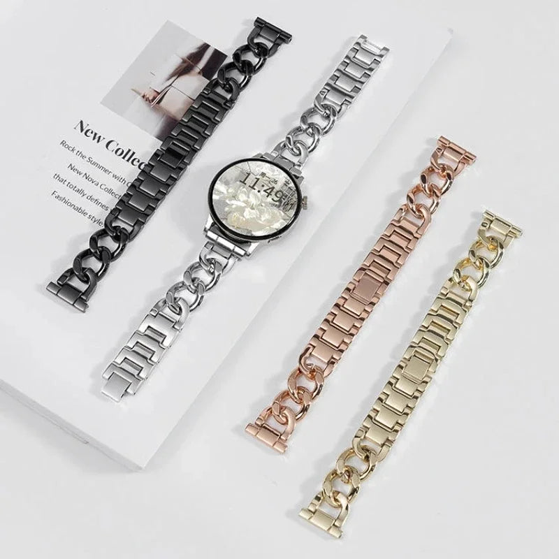 Metal Chain Bracelet for Samsung Galaxy Watch 4 5 6 & Huawei Smartwatch Band Qme