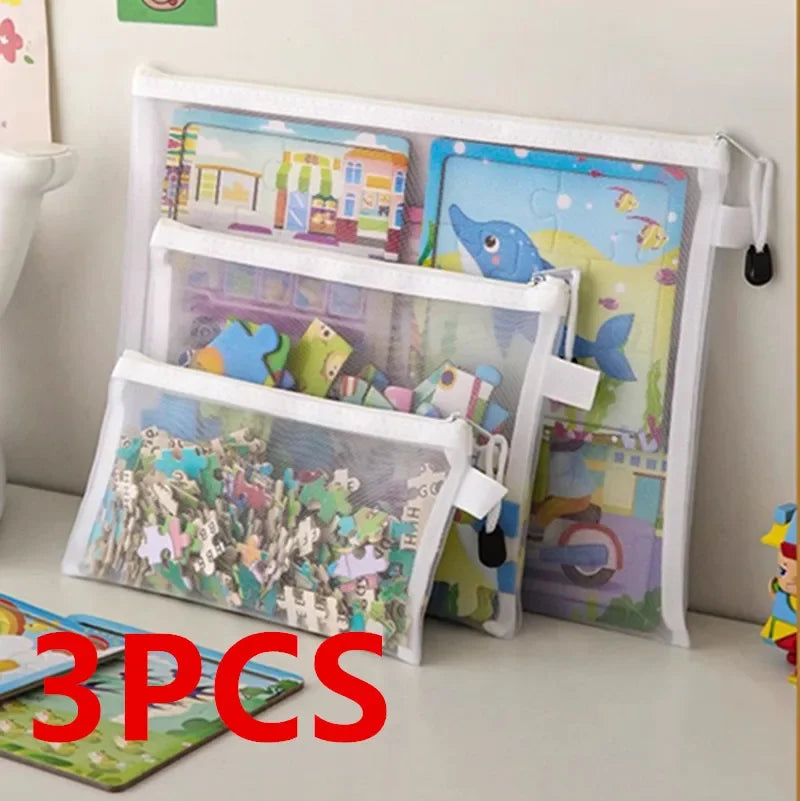 Mesh Zipper Storage Bags for Toys, Blocks & Puzzles | 3 Sizes Zipper Storage Pouch Qme