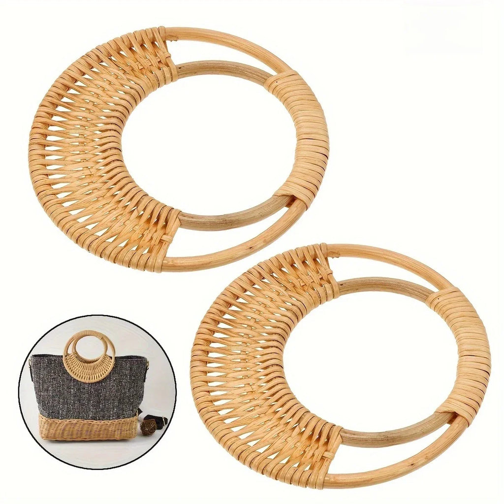 Circular Rattan Bag Handles – DIY Wicker Woven Accessories 2 Pcs Bag Handles Qme