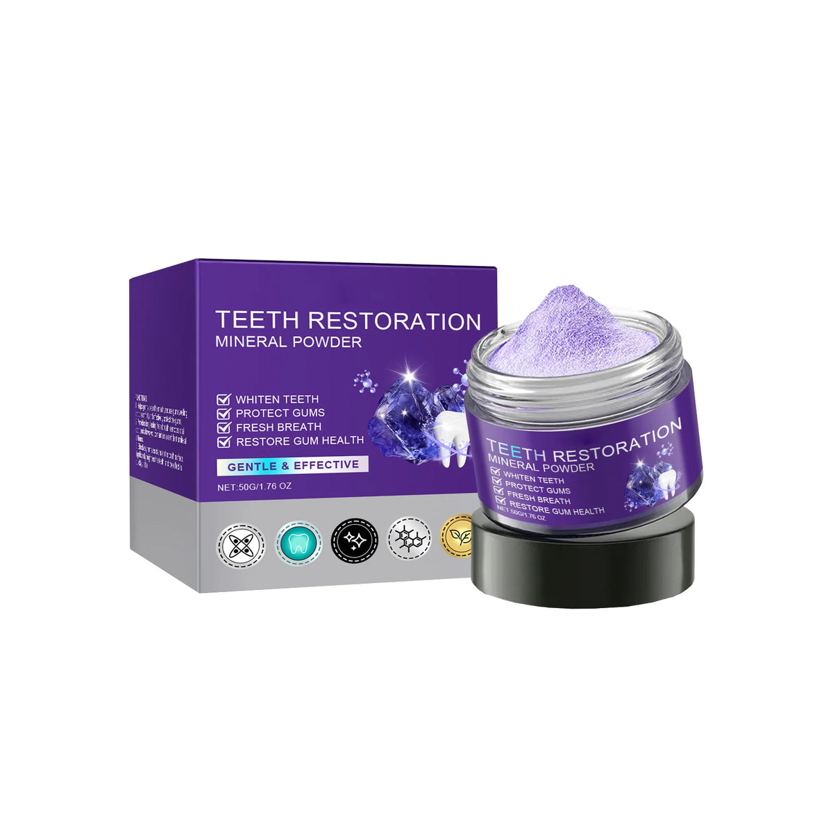 Purple Teeth Whitening Powder | Mint Fresh Breath – 50g Teeth Whitening Powder Qst 50g Boxed