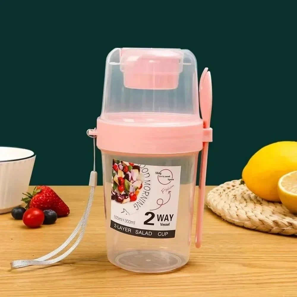 Portable Double Layer Salad Cup – Yogurt, Oats & Fruit Portable Food Container Qme