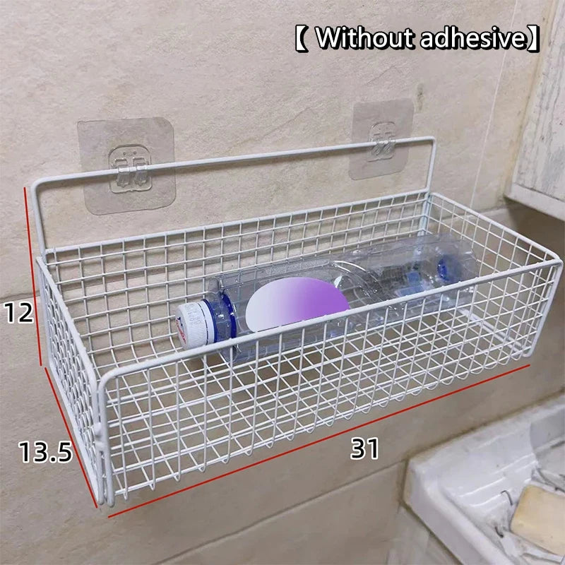 Wall-Mounted Storage Rack No Drilling – Kitchen & Bathroom Wall Storage Rack Qme A8
