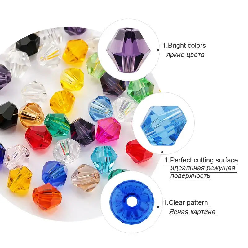 Bicone Crystal Glass Spacer Beads – DIY Jewelry Making Glass Craft Beads Qme