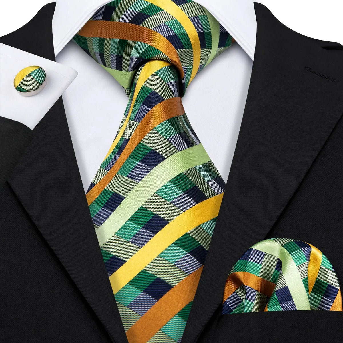 Men's Silk Necktie Pocket Square Cufflinks 3-Piece Set Formal Accessory Set Qme DPTH-HT-LDSN0218