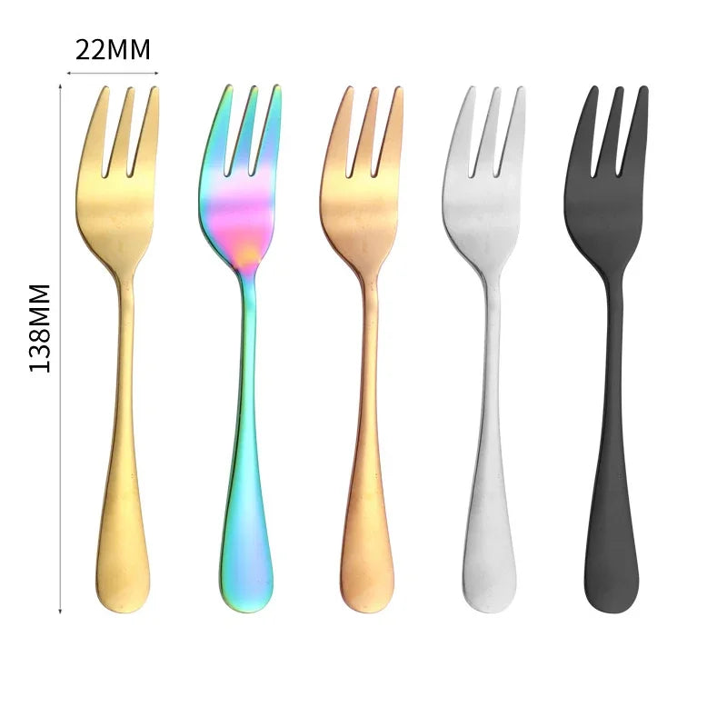 Stainless Steel Fruit & Dessert Forks Set | Elegant Mini Cutlery Dessert Fork Set Qme