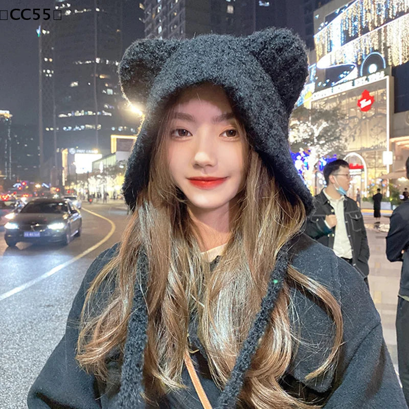 Cute Bear Ear Knit Beanie – Women's Winter Warm Hat Knit Winter Beanie Qst