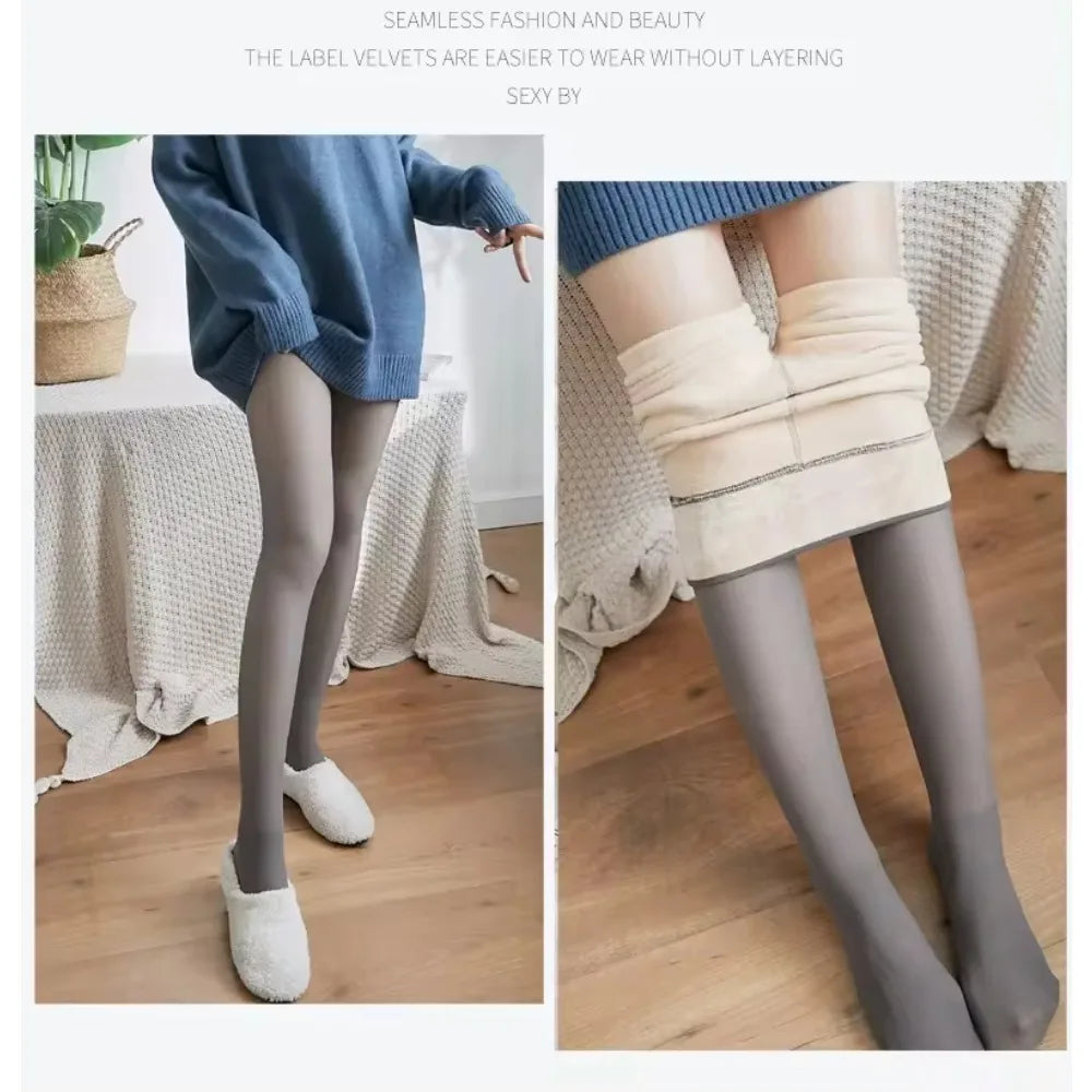 Women's Fleece-Lined Translucent Tights – Winter Warm Pantyhose Fleece-Lined Tights Qme