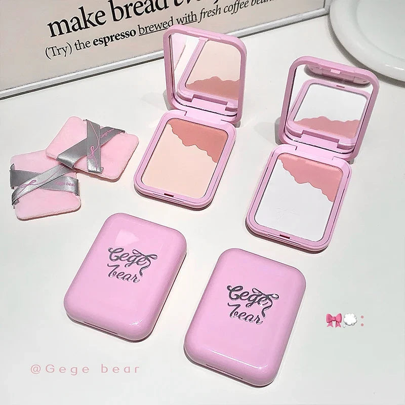 Gege Bear 2-in-1 Highlighter & Blush Powder Puff Compact Highlighter Blush Compact Qme