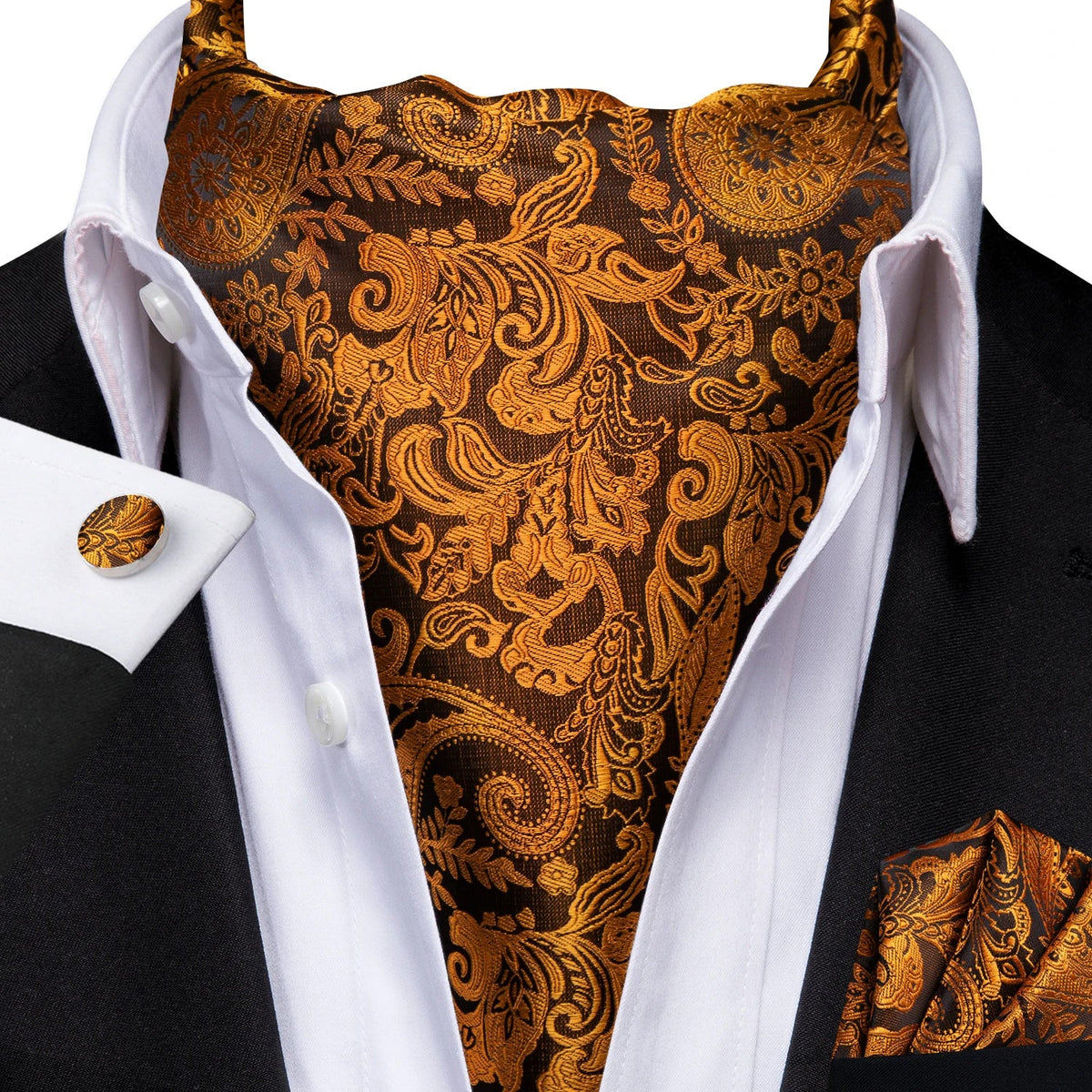 Men's Paisley Cravat Ascot Set with Cufflinks & Handkerchief Cravat Ascot Set Qme LDAS1171