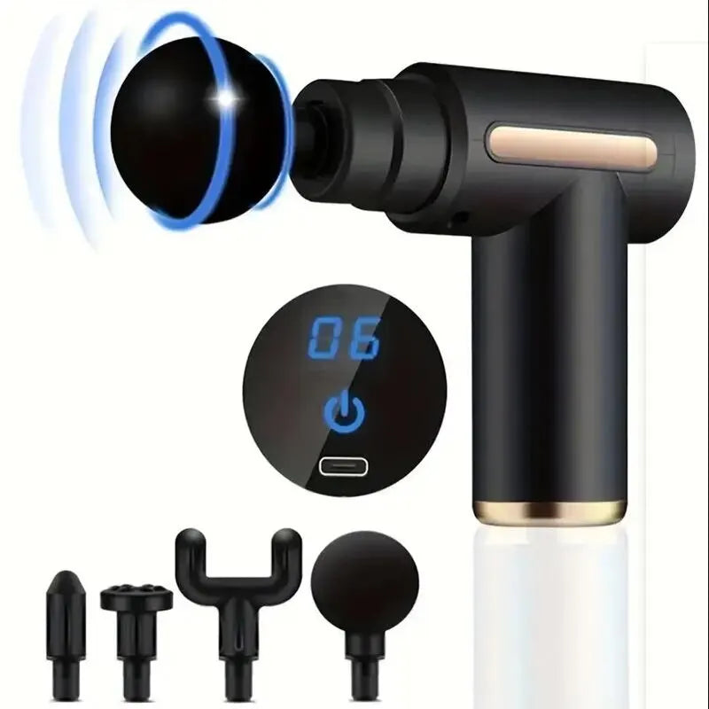 PAQIN Electric Percussion Massage Gun – 4 Heads, LED Touch Percussion Massage Gun Qst 6Gear-Black