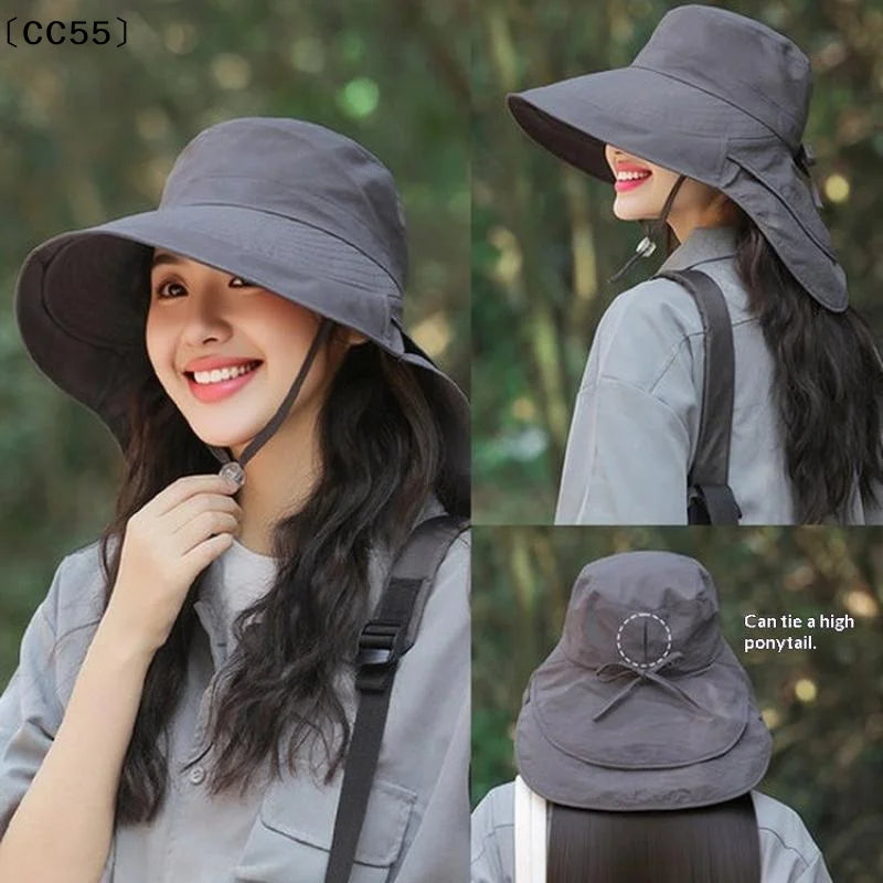 Wide Brim Sun Hat with Neck Cover – Women's Bucket Hat Wide Brim Sun Hat Qst