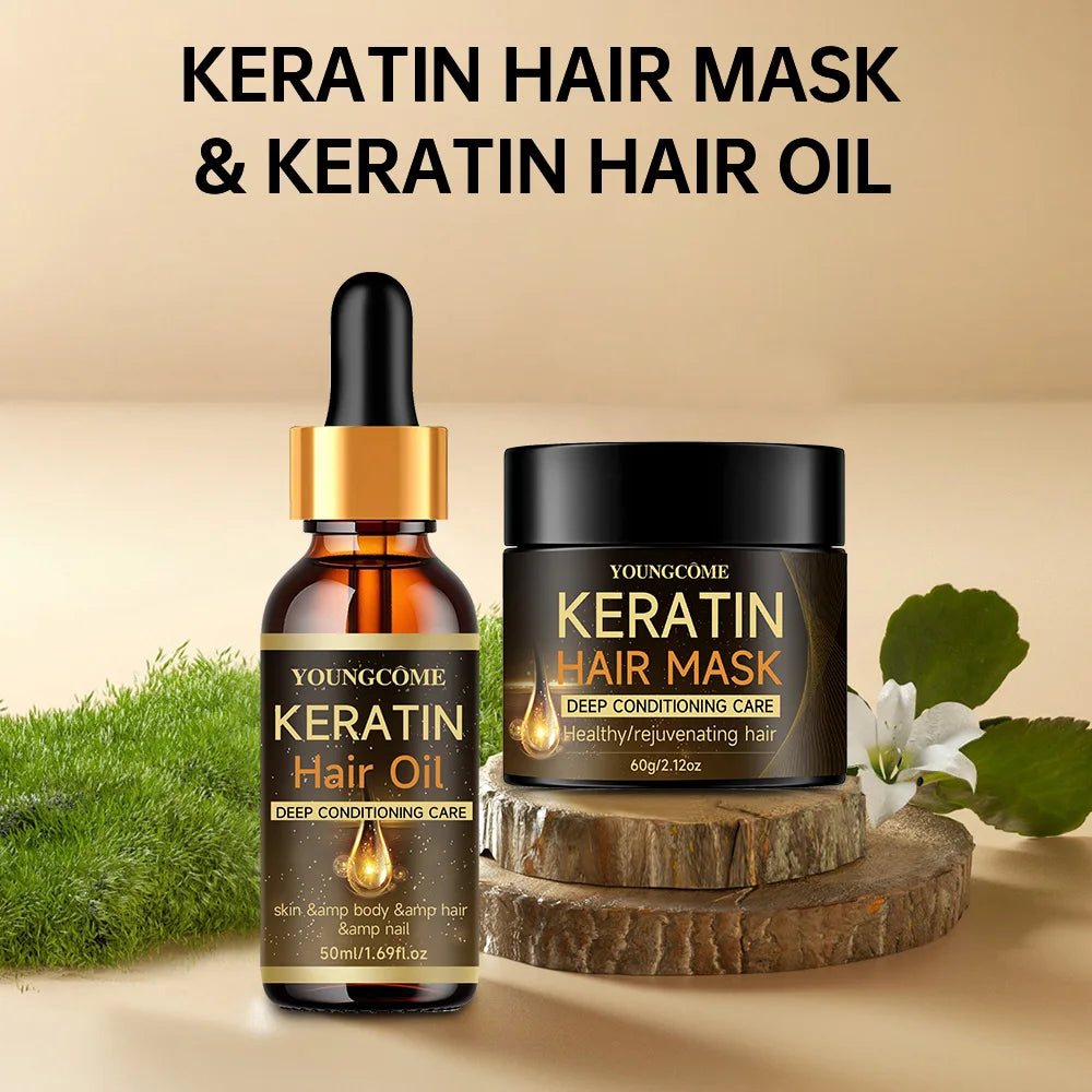 YOUNGCOME Keratin Hair Mask Set – Deep Conditioner & Essential Oil Keratin Hair Mask Set Qst