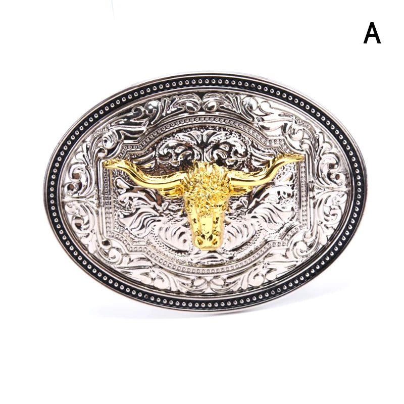 Western Belt Buckle Longhorn Bull Eagle Alloy Gold Cowboy Western Belt Buckle Qst A
