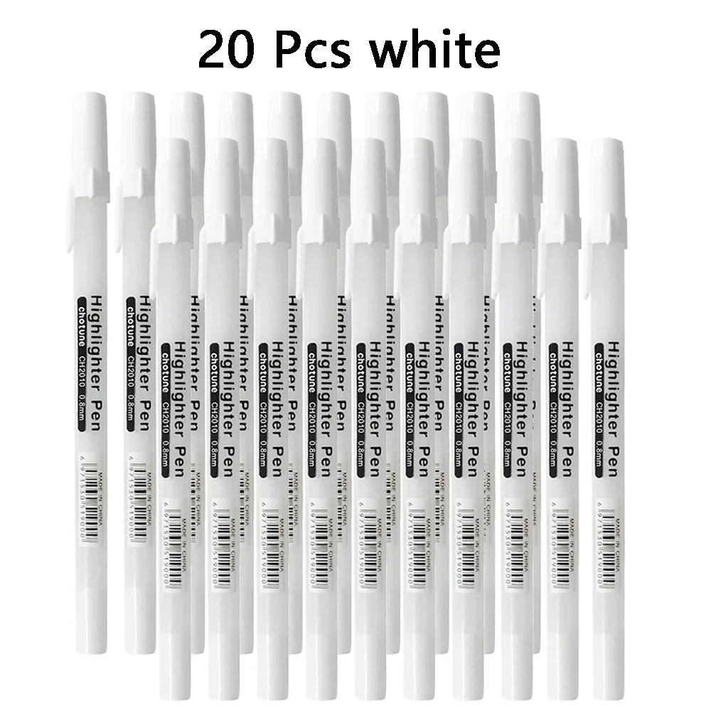 White Highlighter Pens for Art, Graffiti & Outlining | 12 or 20 Pack White Highlighter Pens Qme 20 Pcs white