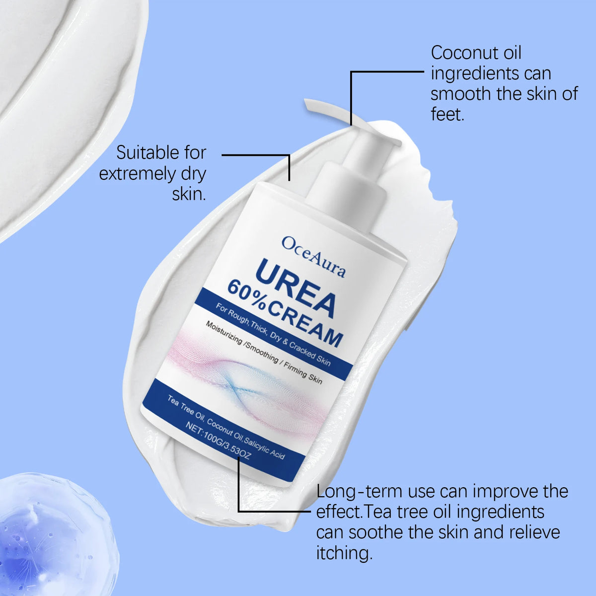 OceAura 100g Foot Care Cream – Moisturizing & Smoothing Foot Cream Qst