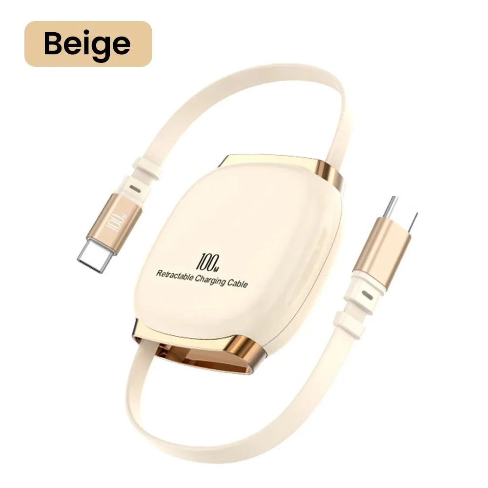 USB-C 100W Fast Charging Retractable Cable | Qme Retractable USB-C Cable Qme Golden 1m