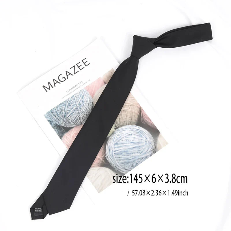 Men's Slim Black Cotton Necktie – Narrow Solid Tie Slim Necktie Qme