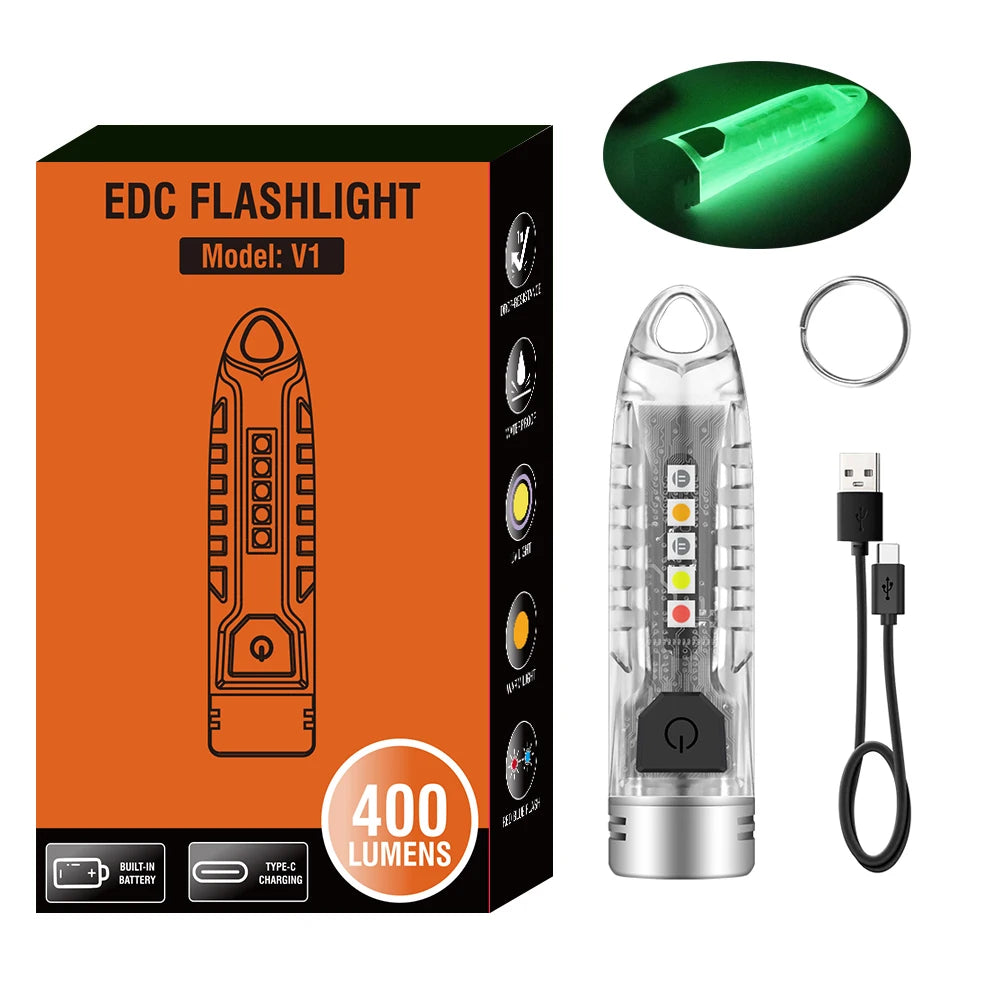BORUiT V1 Mini Keychain Flashlight UV LED Type-C Rechargeable Keychain Flashlight Qst