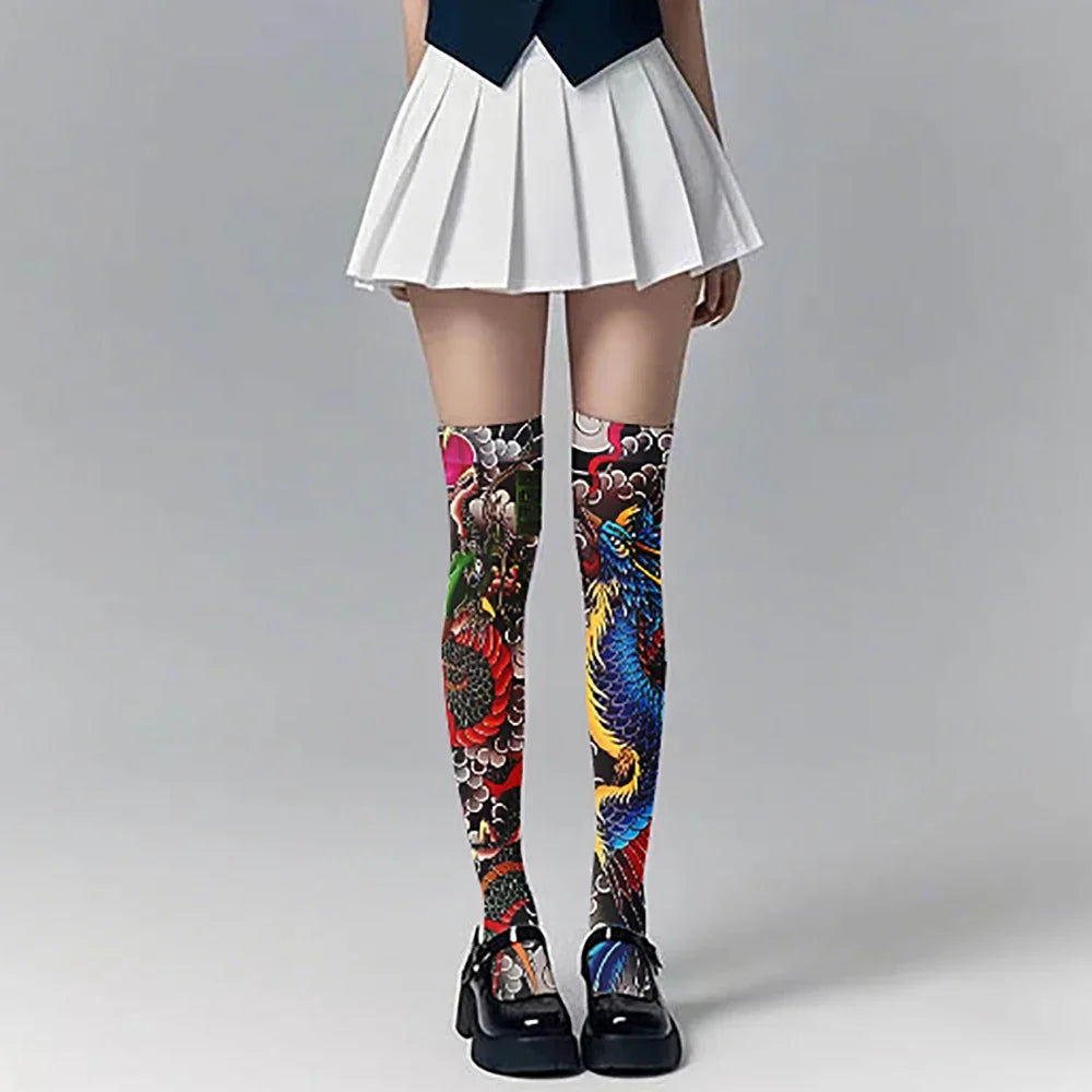 Women's 3D Tattoo Print Thigh-High Stockings | 13 Colors Thigh-High Stockings Qme