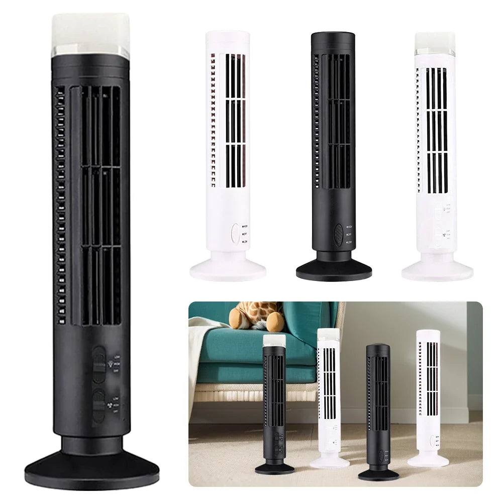 LED Bladeless Tower Fan – 2-Speed USB Portable Desk Fan Bladeless Tower Fan Qme