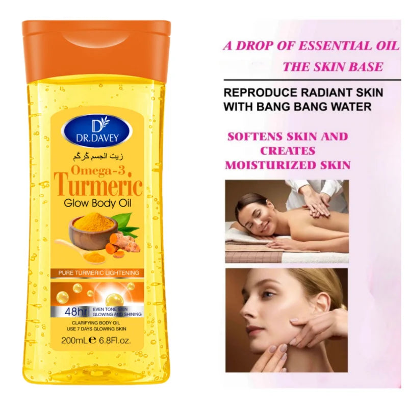 DR.DAVEY 200ml Turmeric Omega-3 Glow Body Oil | Moisturizing Body Oil Qst