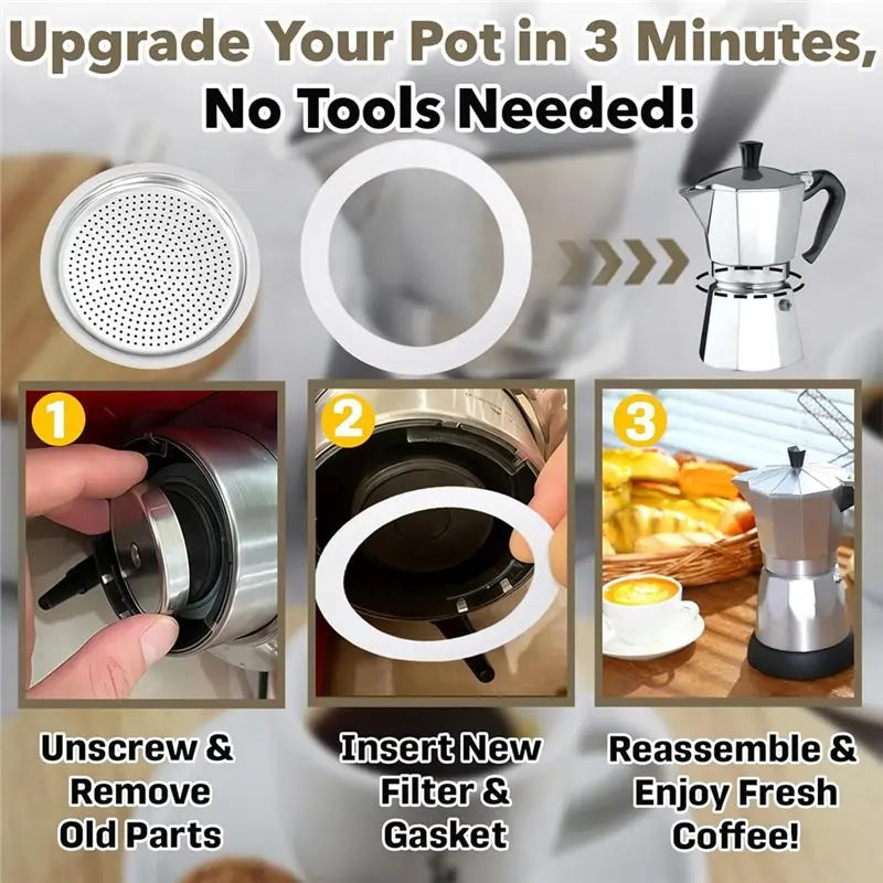 16-Pc Moka Pot Filter & Gasket Kit for Bialetti 6 Cup Models Moka Pot Replacement Kit Qst