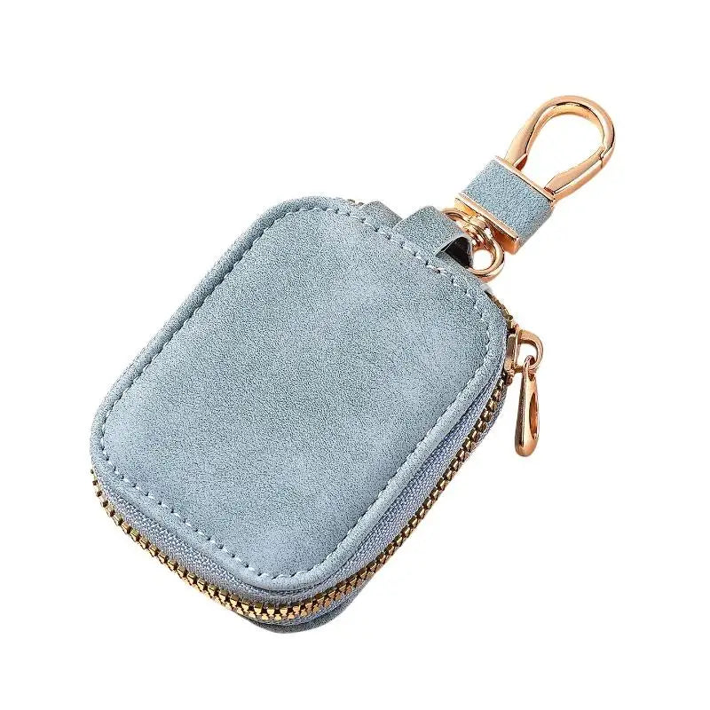 Soft Suede PU Leather Car Key Pouch with Zipper & Carabiner Key Pouch Case Qme
