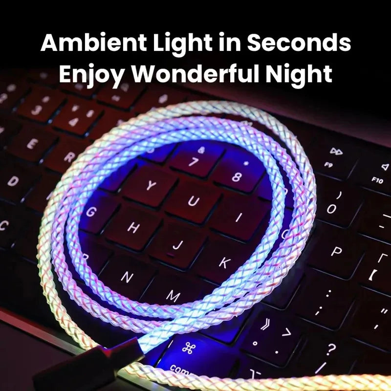RGB LED Fast Charging Cable 66W – iPhone & Samsung LED Charging Cable Qme