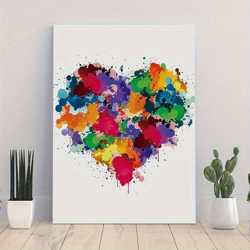 Abstract Colorful Heart Canvas Wall Art – Modern Watercolor Print Canvas Wall Art Qst
