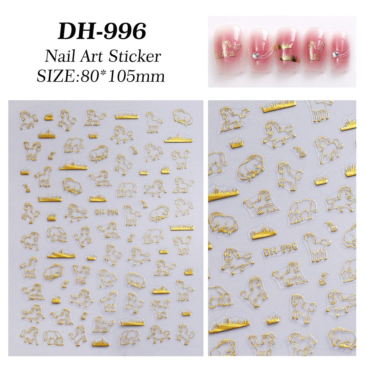 Embossed Pony Nail Stickers – Cute DIY Nail Art Manicure Nail Art Stickers Qst A5