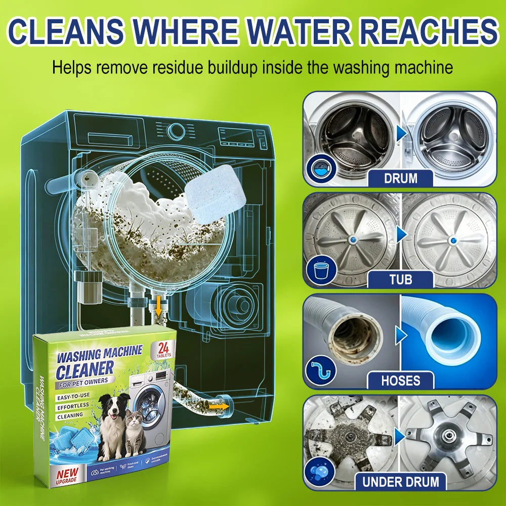 24-Pack Washing Machine Cleaning Tablets – Stains & Pet Hair Washer Cleaning Tablets Qst