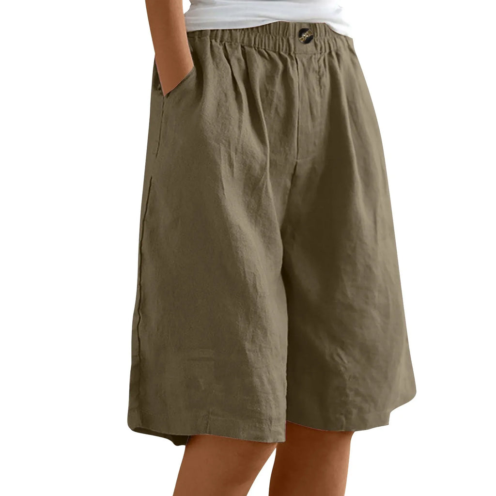 Women's Elastic Waist Cotton Linen Shorts – 13 Colors | Qme Women's Casual Shorts Qme
