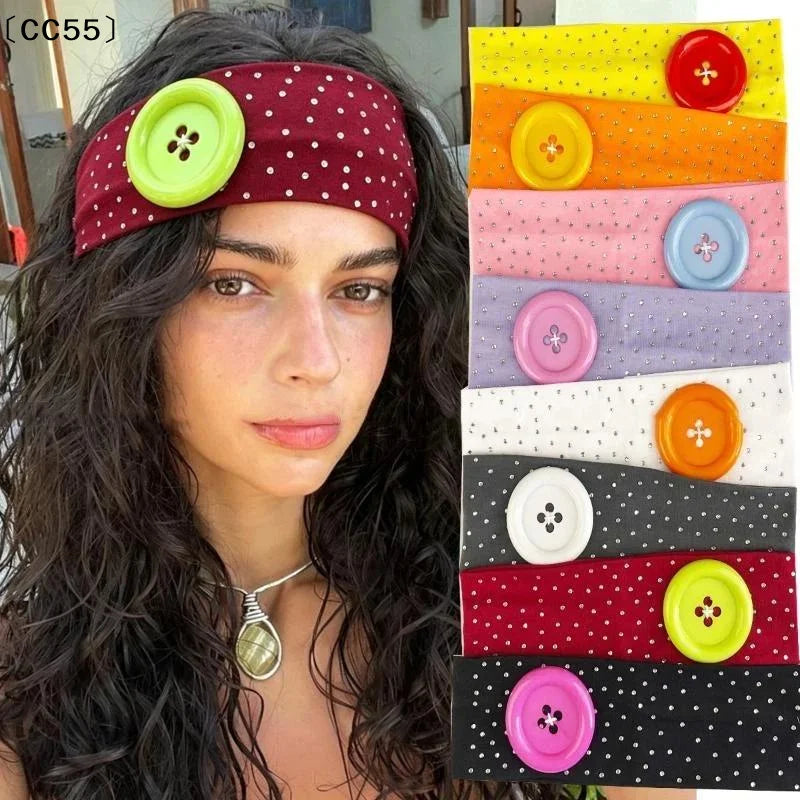 Y2K Rhinestone Button Headband – Polka Dot Sport & Style Fashion Headband Qst
