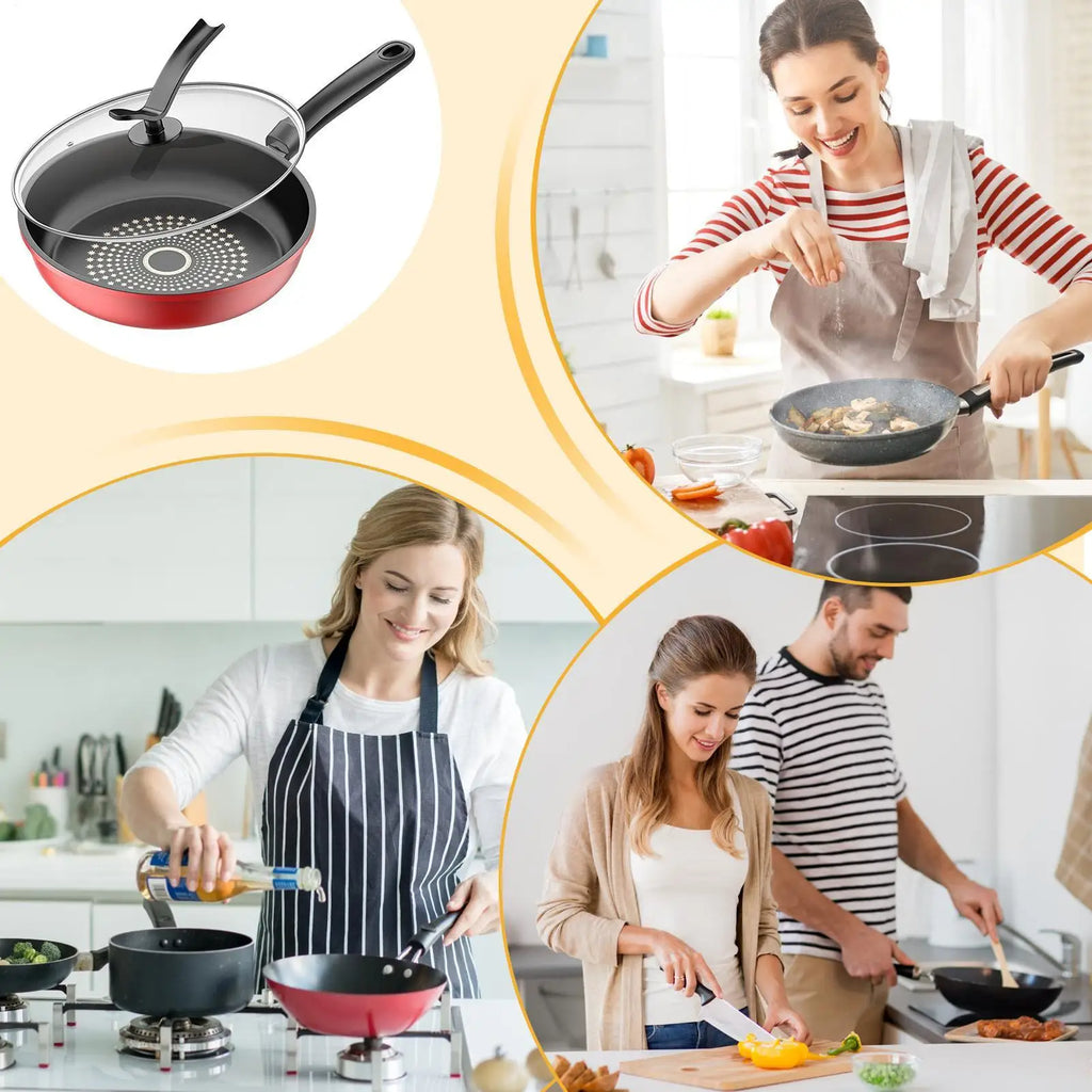 Nonstick Cast Iron Skillet with Lid – 26cm Induction Frying Pan Nonstick Frying Pan Qme