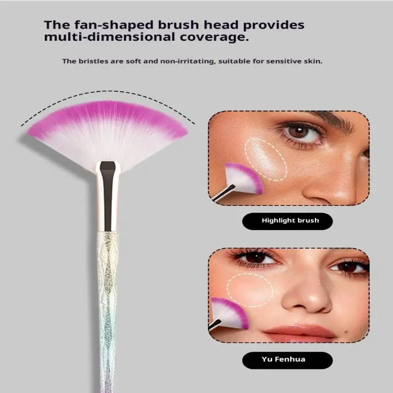 Fan-Shaped Highlighter Makeup Brush – Soft Synthetic Blush Makeup Brush Qst