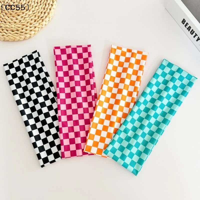 Checkerboard Elastic Headband – Yoga & Sports Hairband for Women Elastic Headband Qst