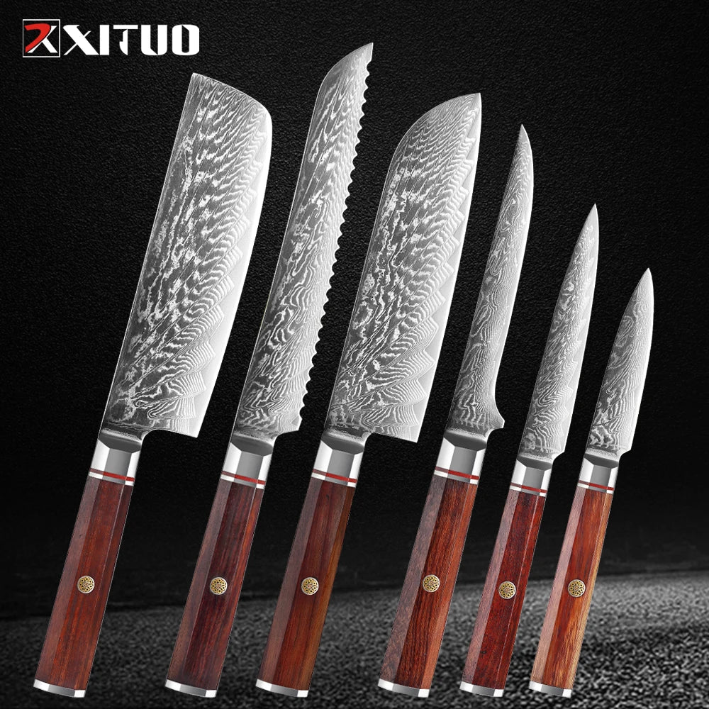XITUO Damascus Steel Kitchen Knife Set – 67-Layer VG10 Kitchen Knife Set Qst