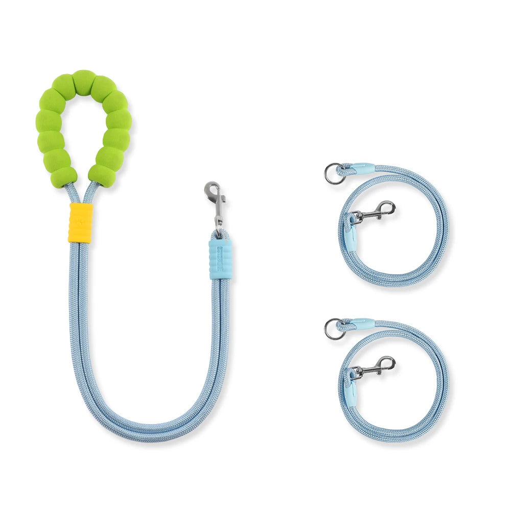 Reflective Nylon Dog Leash – Double Handle, All Dog Sizes Dog Leash Qst Blue