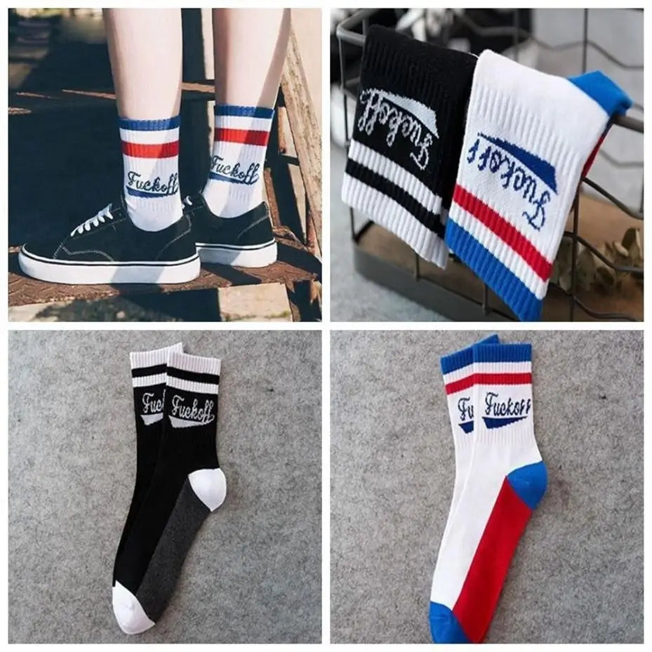 Cotton Skateboard Socks | Letter Print Casual Sports Hosiery Graphic Crew Socks Qme