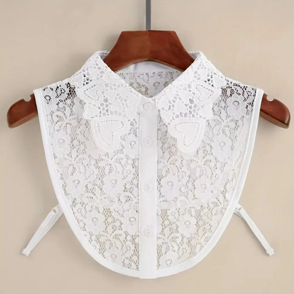 Women's Detachable Lace Collar – Heart Embroidery White Detachable Lace Collar Qme White