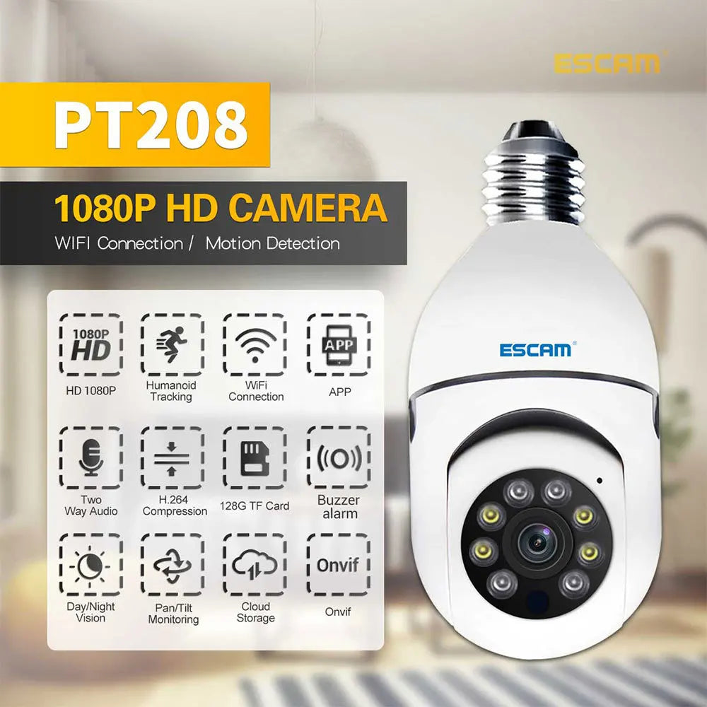 ESCAM PT208 1080P Wireless WiFi Security Camera | Auto Tracking Wireless Security Camera Qme Standard ADD 64G