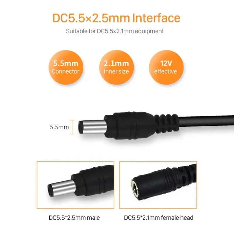 DC Power Extension Cord 5.5×2.1mm Barrel – 5 Leads | Qme DC Power Extension Cable Qme
