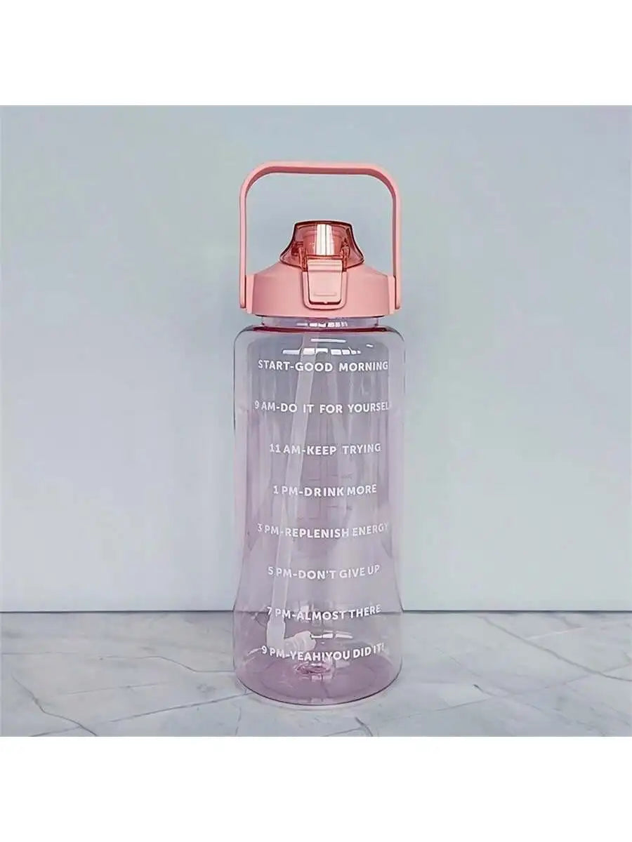 Large 2000ml Water Bottle with Straw & Time Marker Water Bottle Qme pink >1L