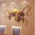 3D Mirror Floral Acrylic Wall Sticker – Removable Mural Decal Acrylic Wall Decal Qme Gold