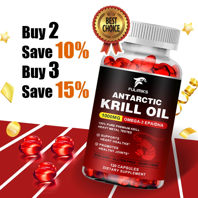 FULIMIKS Antarctic Krill Oil 1000mg Omega-3 EPA DHA Softgels Krill Oil Supplement Qst