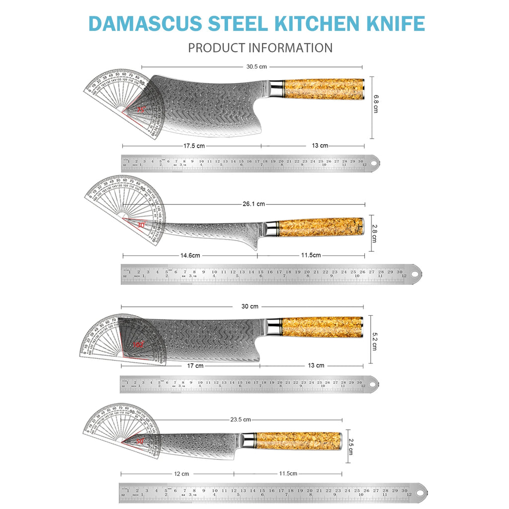 XITUO Damascus Steel Kitchen Knife Set – 4 Piece Professional Kitchen Knife Set Qst