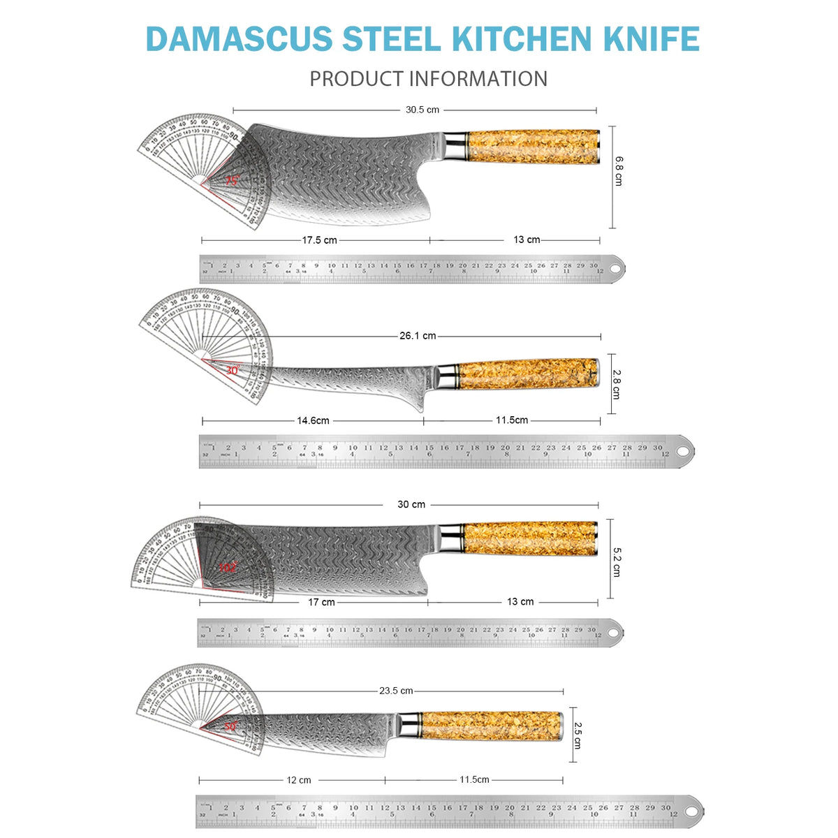 XITUO Damascus Steel Kitchen Knife Set – 4 Piece Professional Kitchen Knife Set Qst