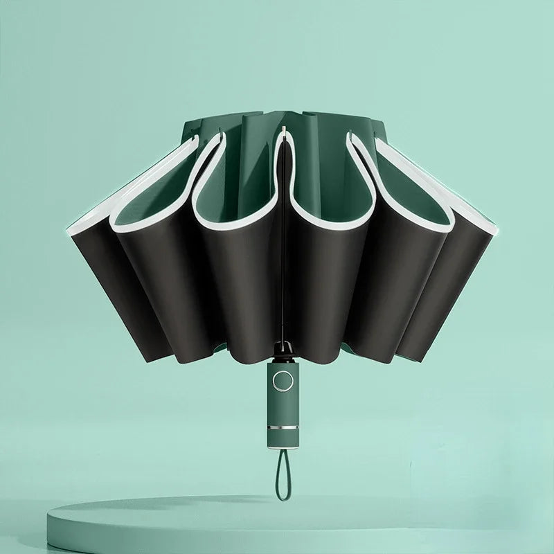 Windproof Reverse Folding UV Umbrella – Auto Open/Close Folding Umbrella Qst Dark Green